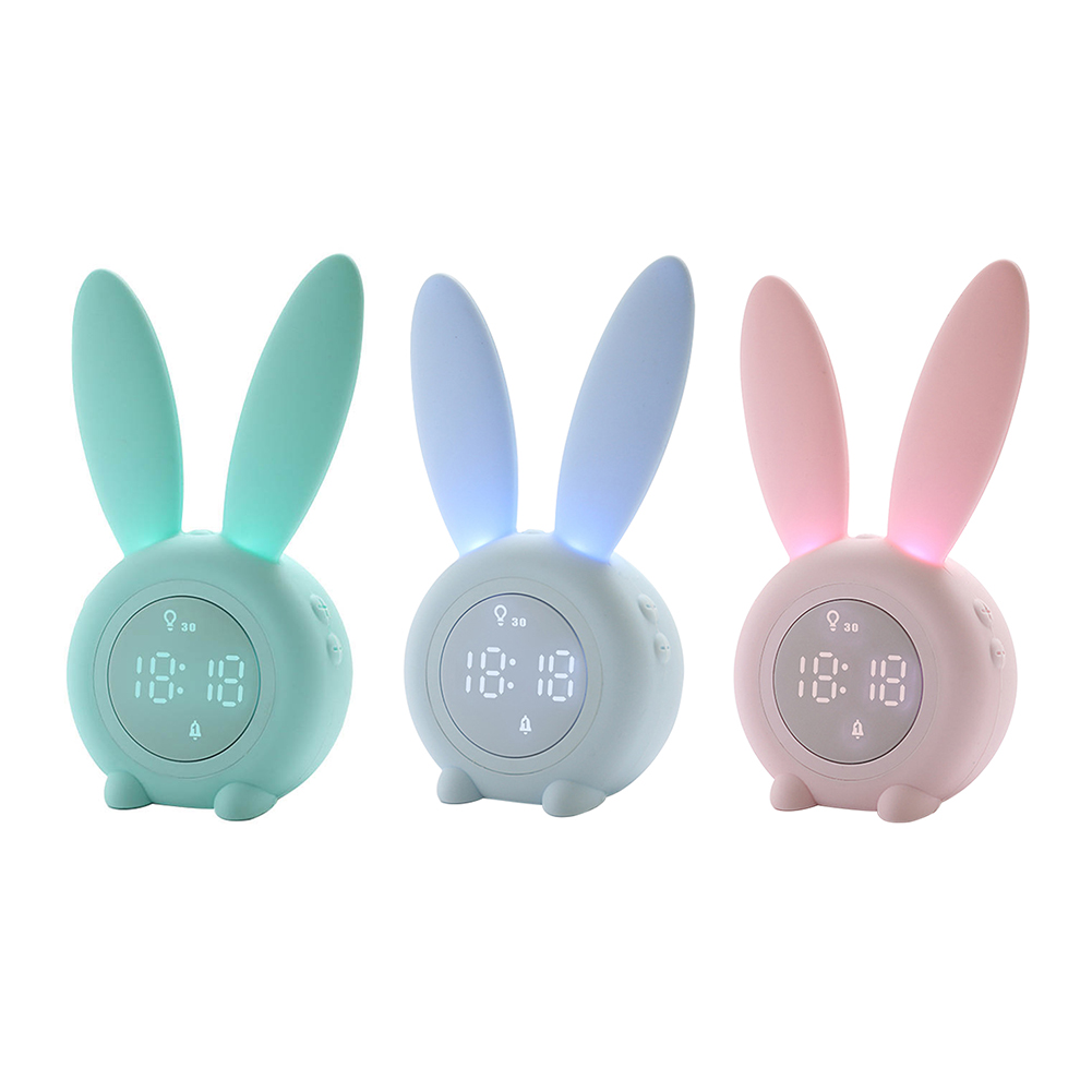 

LED Smart Clock Cute Rabbit Alarm Bedside Kid Sleep Night Light Wake Up, Green, 501 Original