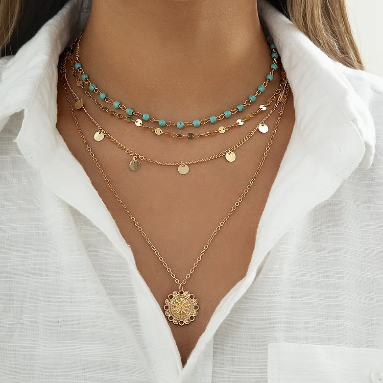 4pcs Bohemian Style Faux Turquoise Necklace Set
