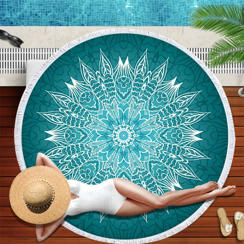 Dropshipping Chakra Beach Towel Tassel Toalla Mandala Tapestry Sunblock Round Cover-Up Bath Towel Lotus Bohemian Yoga Mat 150cm