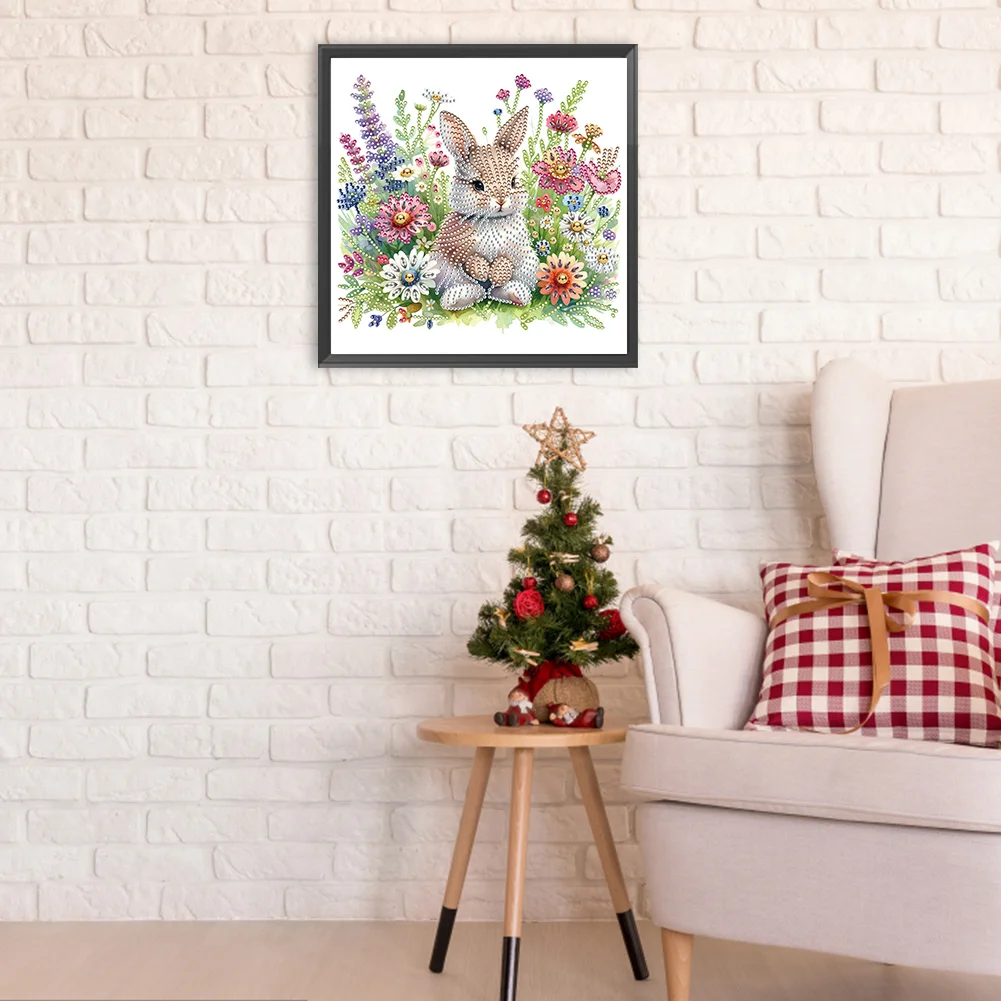 Diamond Painting - Partial Special Shaped Drill - Flowers Rabbit(Canvas|30*30cm)