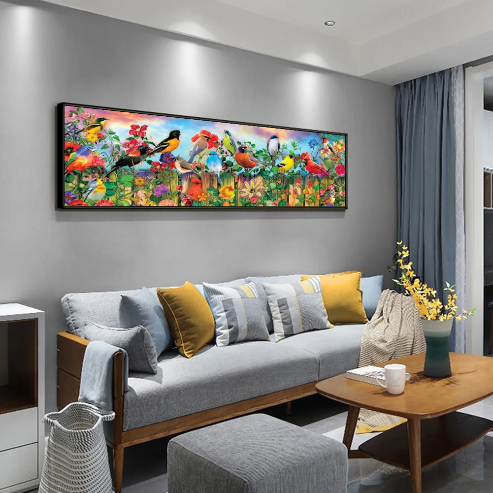 Diamond Painting - Full Round Drill - Fence Birds(90*30cm)