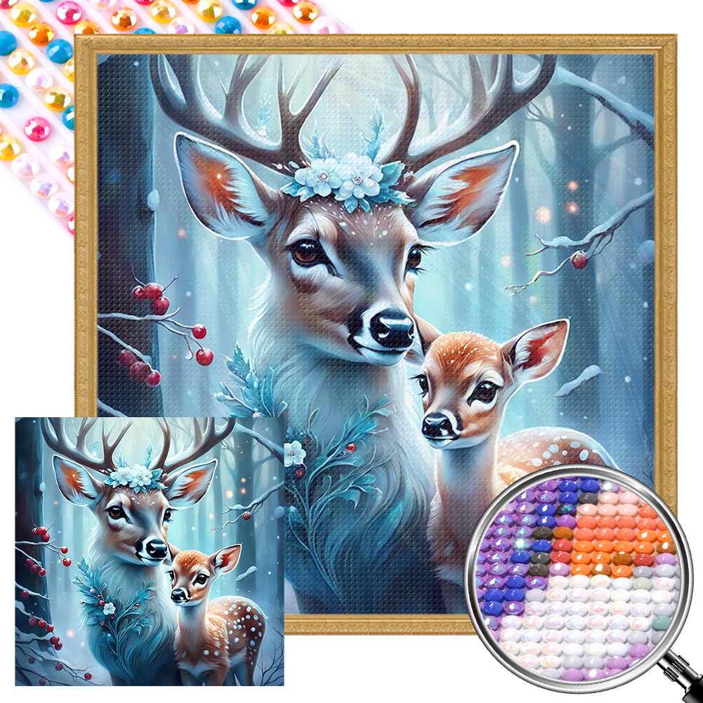 Deer In The Snow 30*30CM (Canvas) AB Round Drill Diamond Painting gbfke