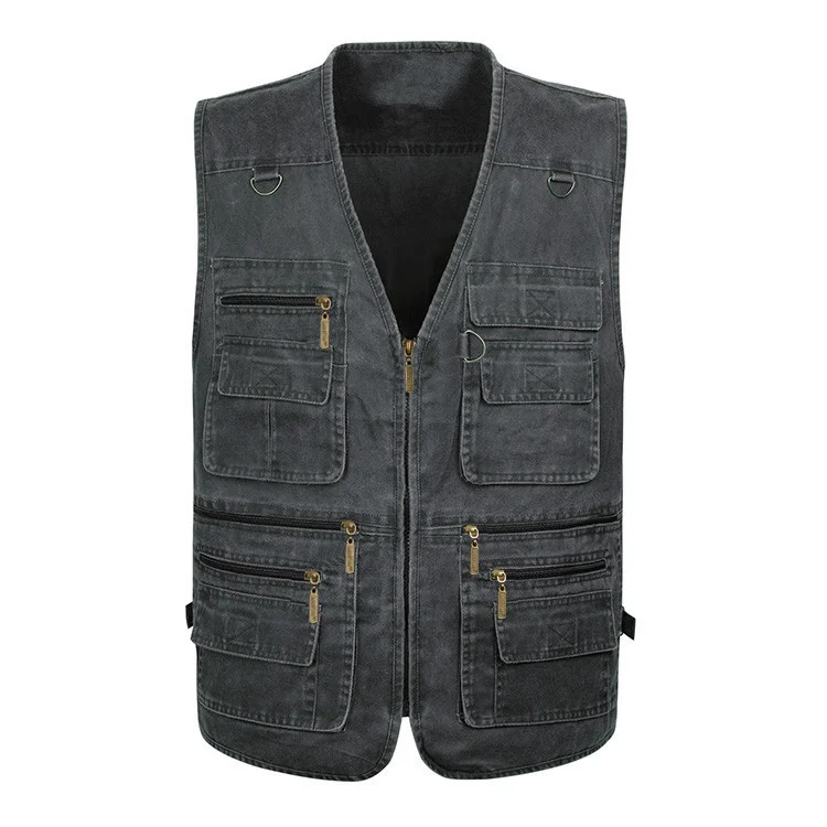 Men's Denim Vest Cotton Vest Casual Multi-pocket Photography Outdoor Men's Vest Plus Size
