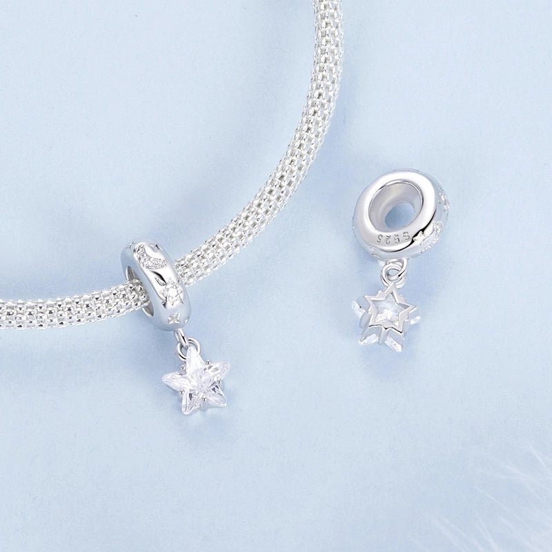 Aifule Simple Star Five-Pointed Star Silicone Spacer Beads S925 Sterling Silver White Gold Plated DIY Bead String Jewelry Beads3