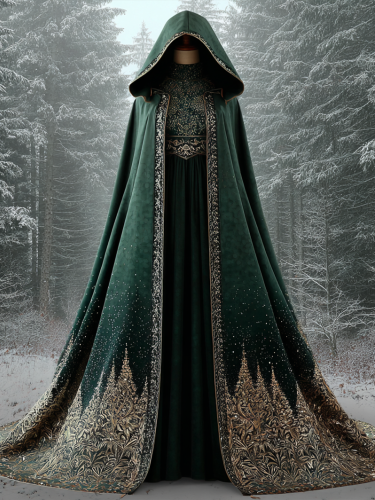 Lady Christmas Retro Hooded Cloak elevenforest