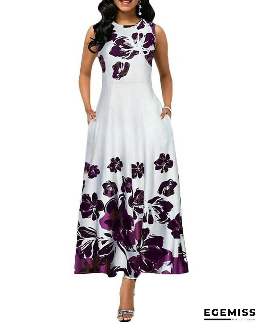 Women's A-Line Dress Maxi long Dress Sleeveless Print Print Summer Casual White Black Blue Purple Wine Green S M L XL XXL White Dresses | EGEMISS