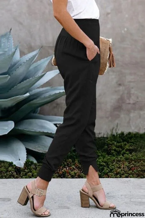 Casual High Waist Split Pants