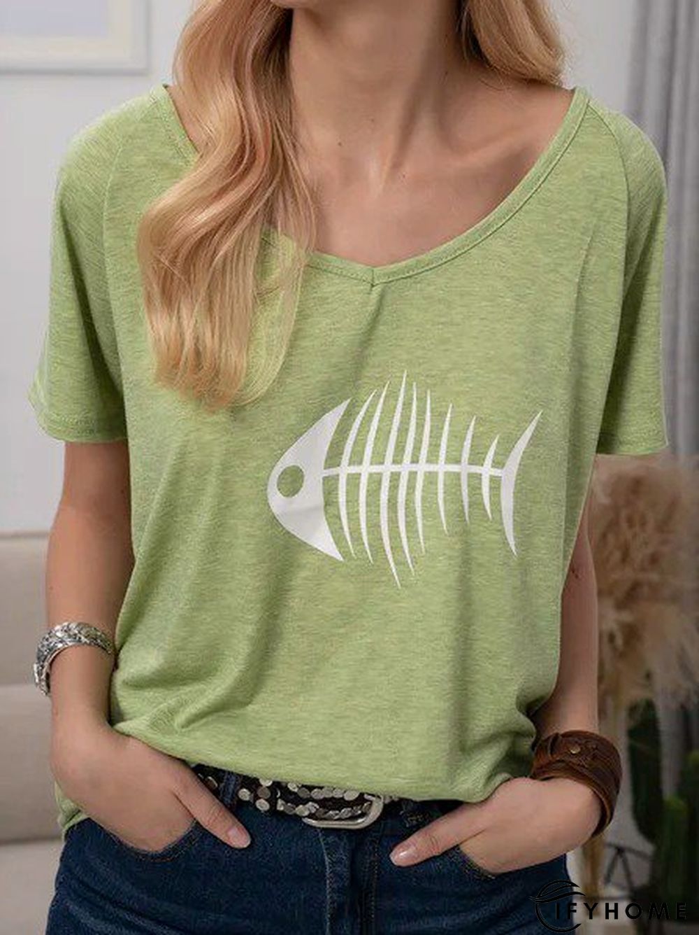 Casual V Neck Cotton-Blend T-shirt | IFYHOME