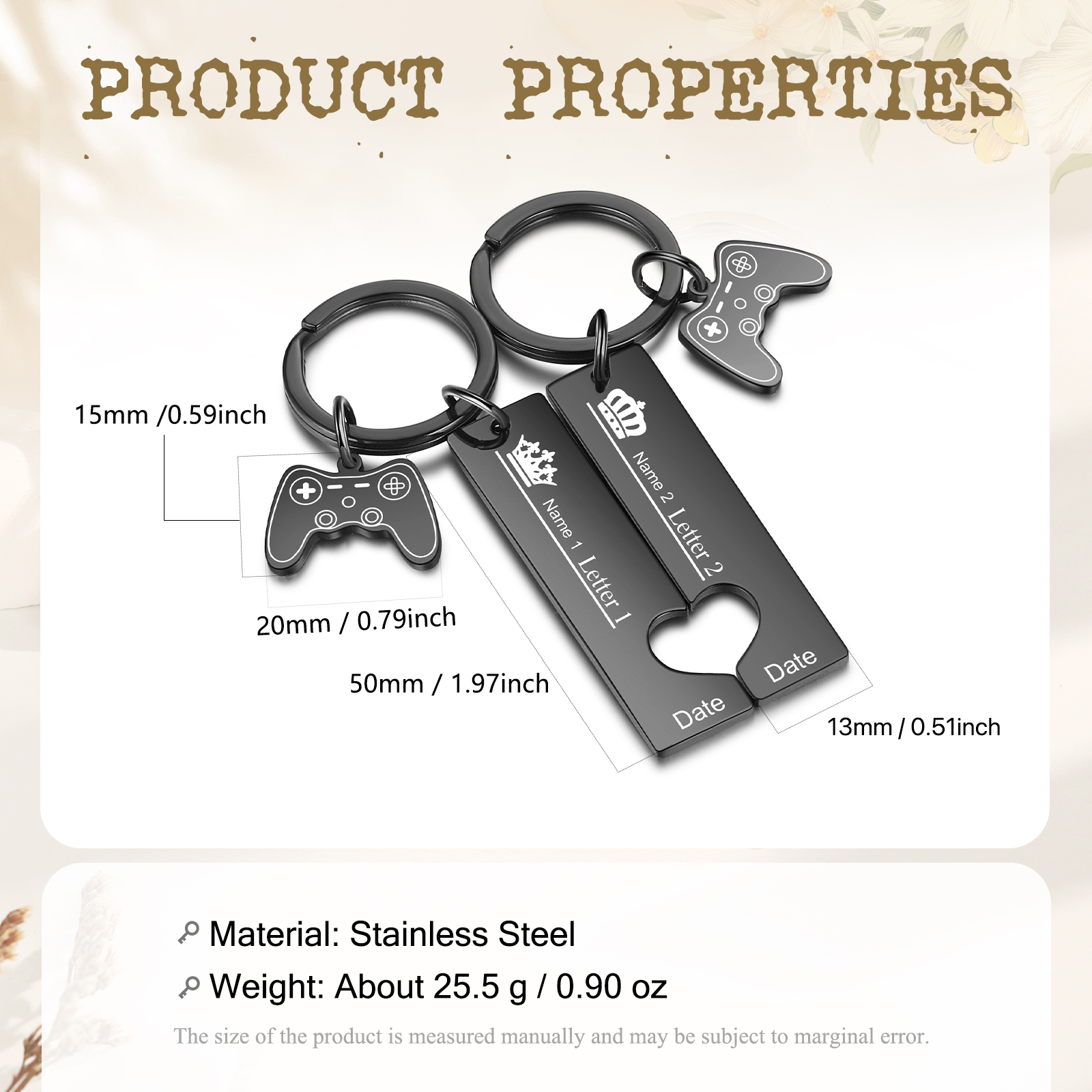 Personalised Couple Keychain Custom 2 Names & 2 Letters & Date Keyring Game Console Valentine's Day Gift for Him/Her-Jessemade AU