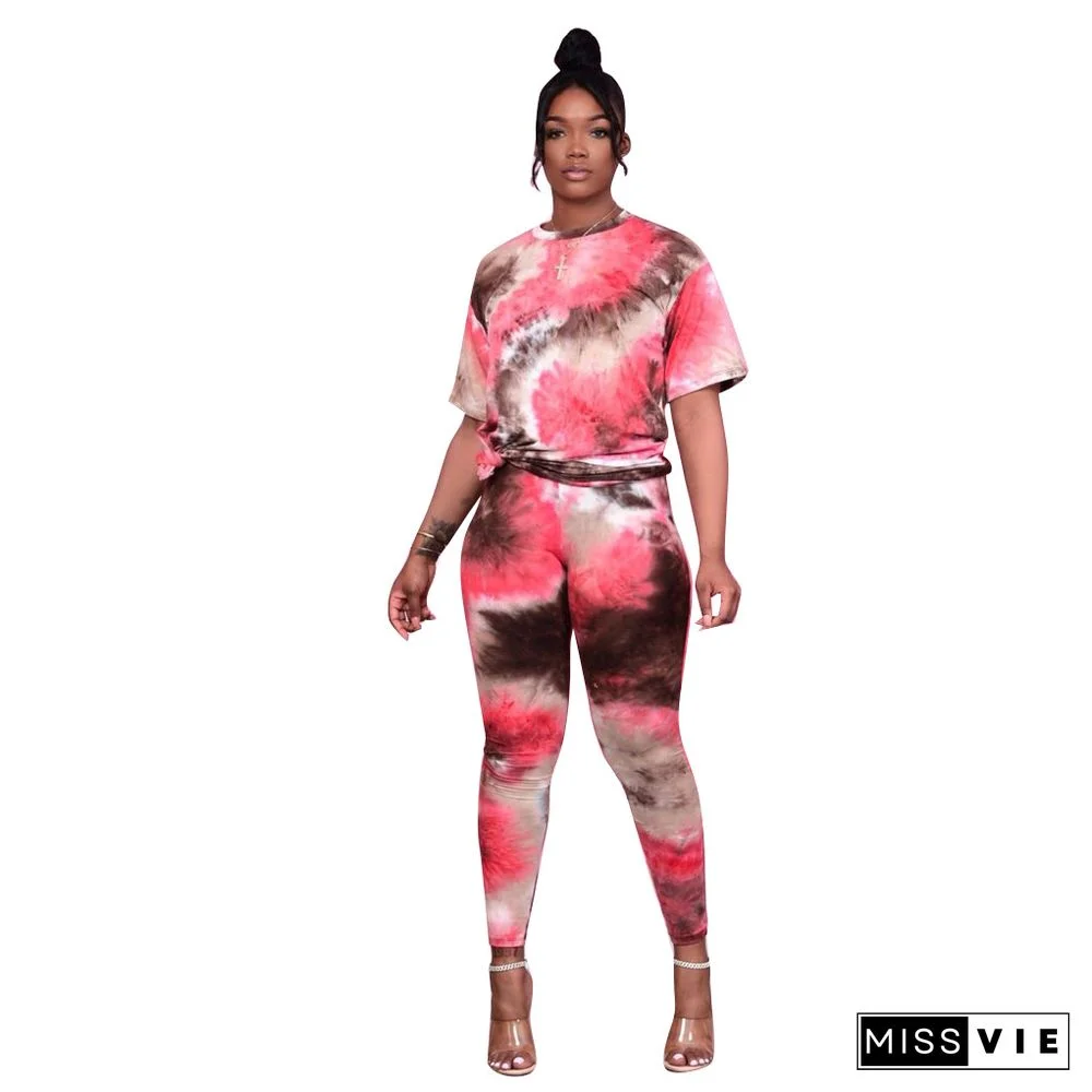 Tie Dye Short Sleeve T Shirt Skinny Pants Tracksuit