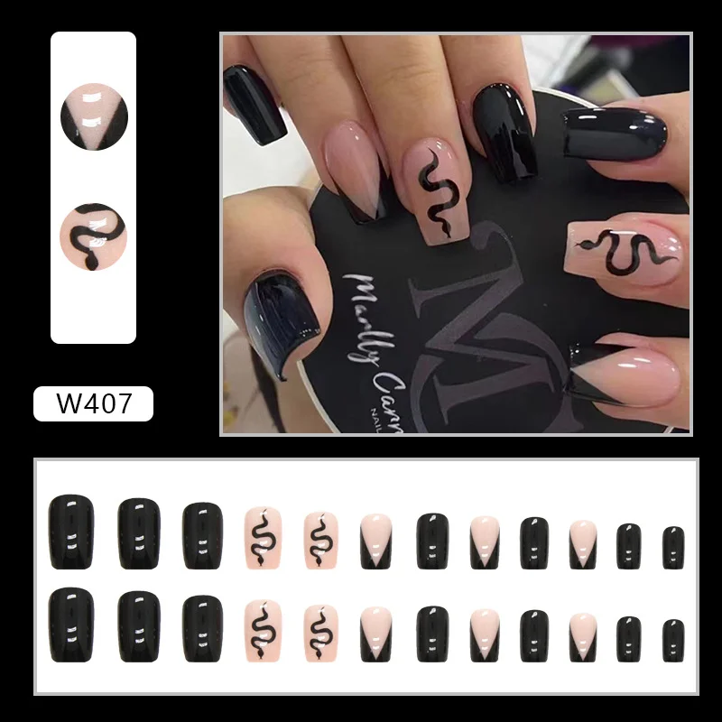 Churchf Churchf Black Snake Medium Long European Square A Slice Ins Wind Sweet Cool Hot Girl Nail Fake Nails