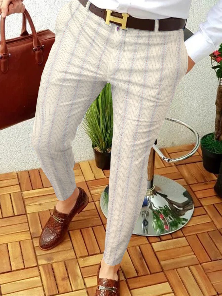 Men's Fashion Beige Striped Suit Pants