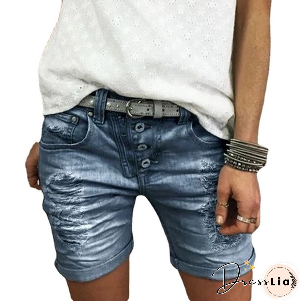 Women Summer Denim Shorts Button Pocket Blue Jeans Shorts feminino Short Pants