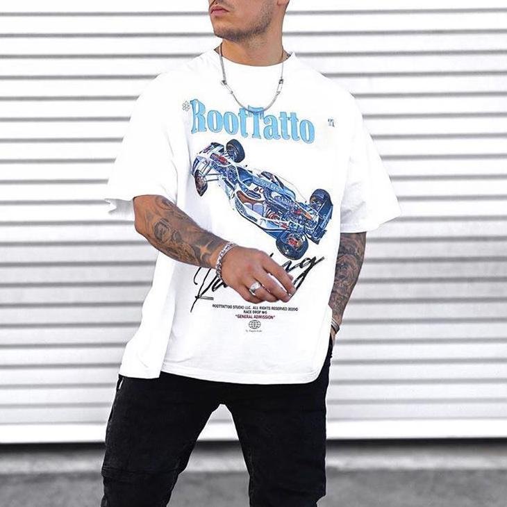 Mens Vintage round neck printed short-sleeved t-shirts