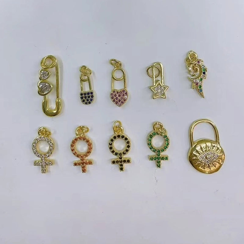 1 Pc/Package Copper Zircon 18K Gold Plated Star Heart Shape Symbol Polished Pendant Jewelry Accessories