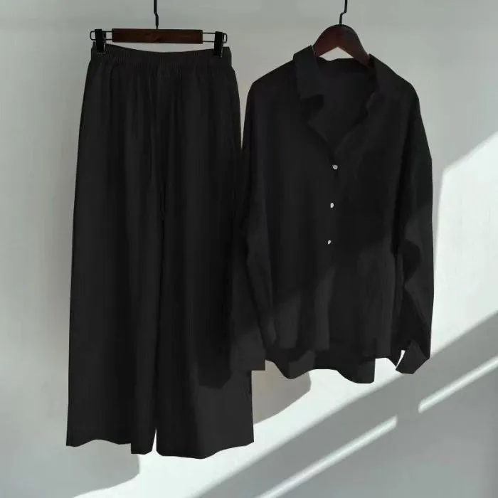 Women's Vintage Flower Embroidery Cotton Linen Shirt And Pants Two-piece Set