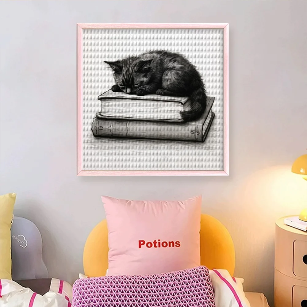 11CT Full Stamped Cross Stitch - Book Black Cat(Canvas|40*40CM)