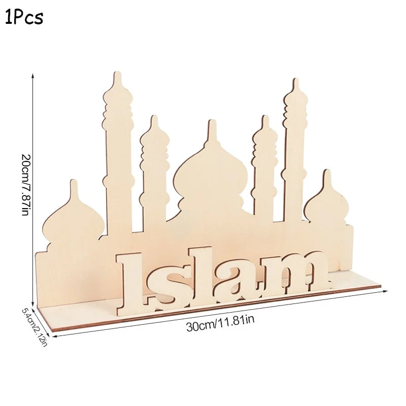 EID Mubarak Wooden Pendant with LED Candles Light Ramadan Decorations For Home Islamic Muslim Party Eid Decor Kareem Ramadan
