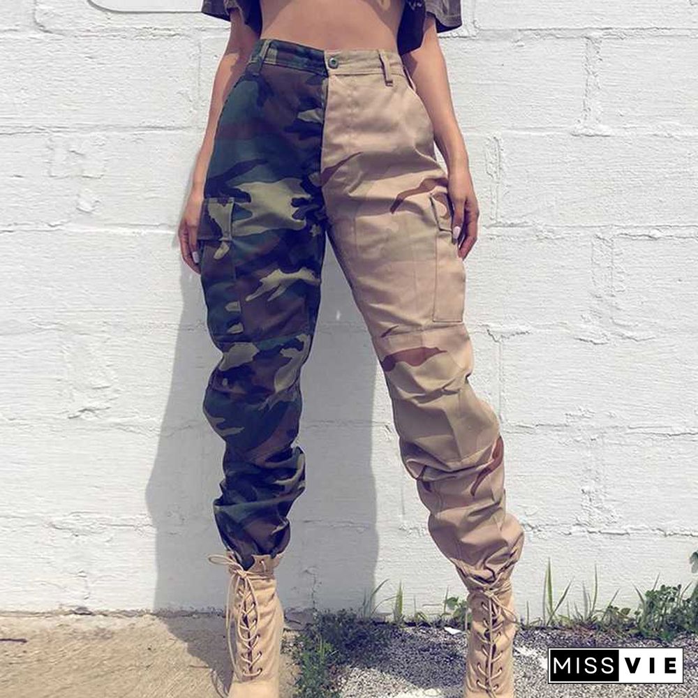 High Waisted Camouflage Cargo Trousers Camo Pants