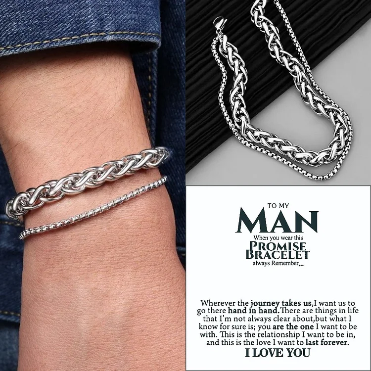 To My Man I LOVE YOU Cuban Chain Promise Bracelet Set Stainless Steel Bracelet Romantic Gift