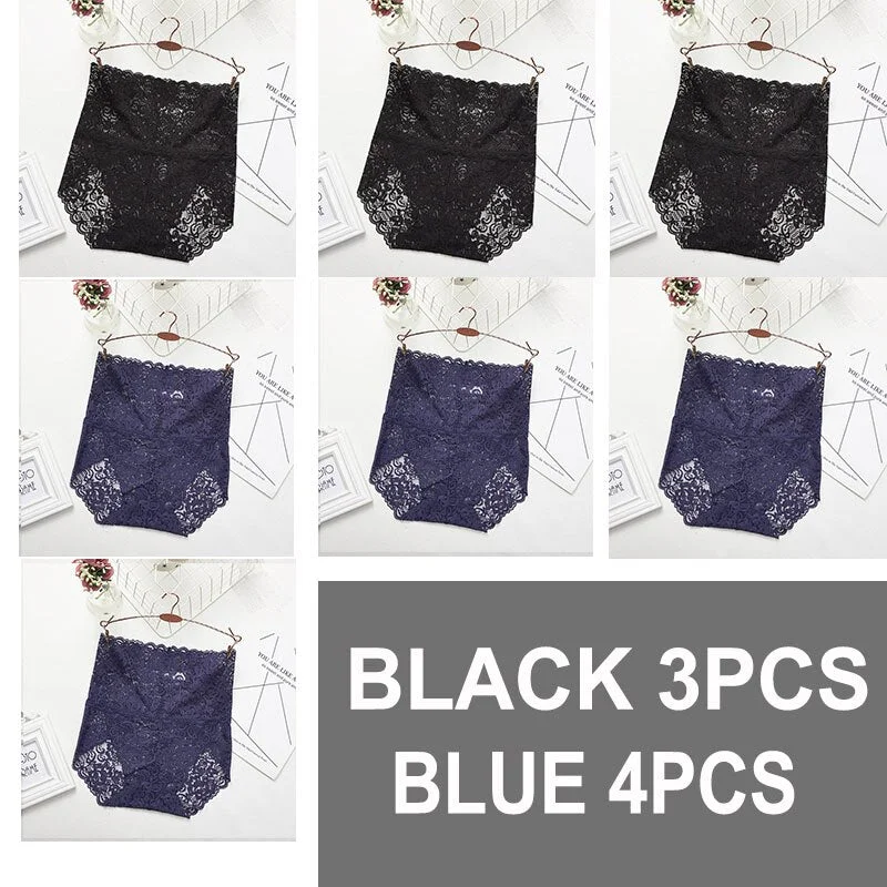 7PCS High Waist Panties Women Lace Sexy Underwear Female Floral Perspective Lingerie Briefs Underpants Plus Size Pantys M-XXXL
