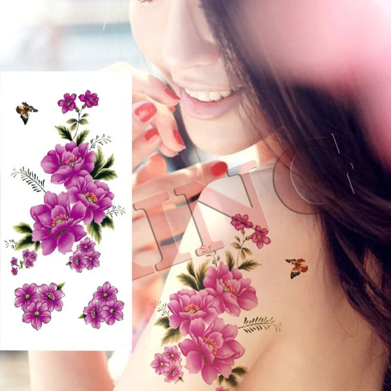 1 Piece Temporary Tattoo Sticker Colorful Peach Blossom Design Women Shoulder Body Art Water Transfer Tattoo Sticker Fashion