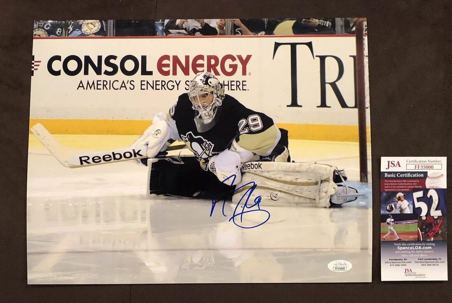 Marc-André Fleury PITTSBURGH PENGUINS Signed 11x14 Photo Poster painting JSA COA Knights Goalie