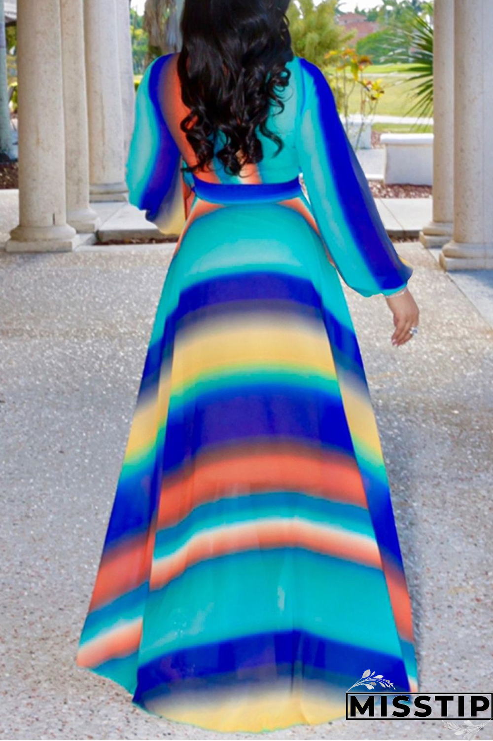 Multicolor Fashion Sexy Printed Chiffon Dress