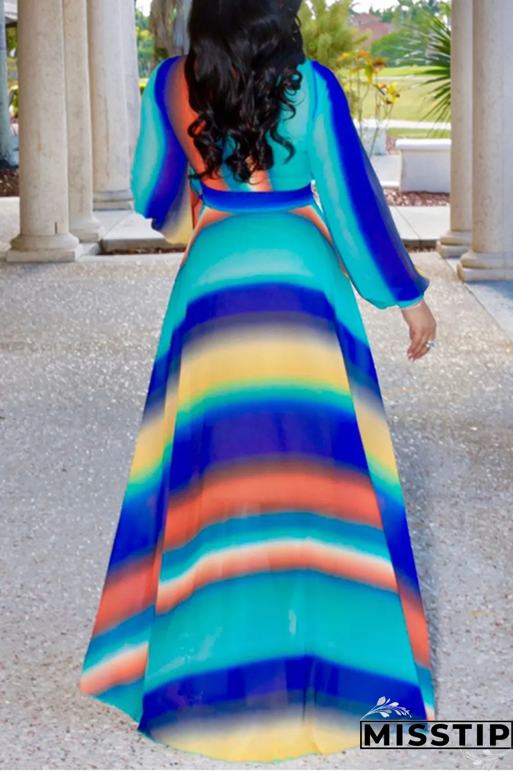 Multicolor Fashion Sexy Printed Chiffon Dress