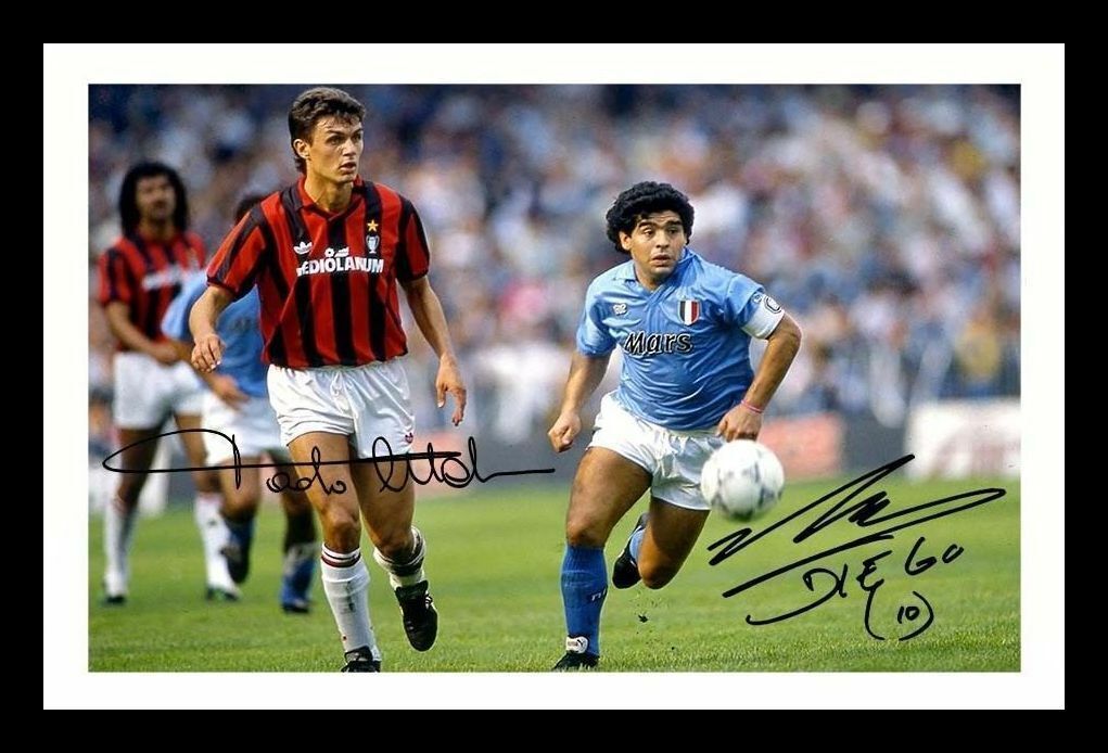 Diego Maradona & Paolo Maldini Autograph Signed & Framed Photo Poster painting