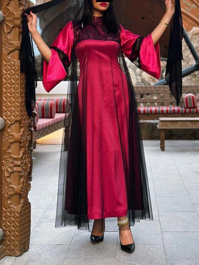 Elegant Mesh Half Turtleneck Kaftan
