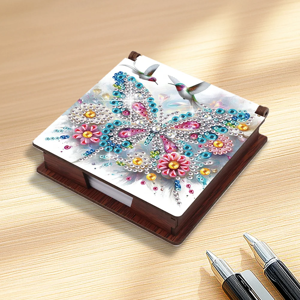 Wood Hummingbird Butterfly Diamond Painting Memo Pad Holder Mosaic Kit for Home