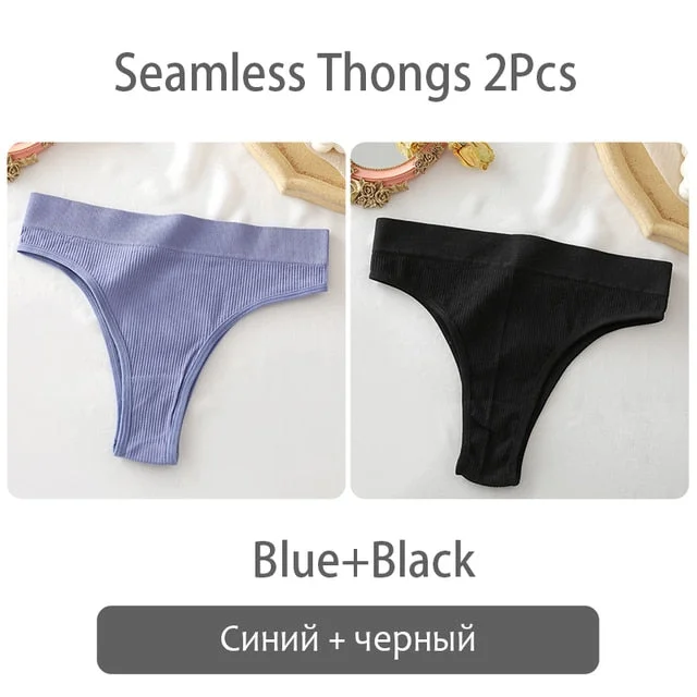 2PCS/Set Women's thong High Waisted Seamless Women's Panties Comfortable Briefs 6 Solid Colors S-XL Sexy Underpants For Women