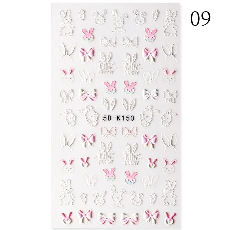 1PC French 5D Nail Sticker Embossed Flower Bubble Pattern Self-Adhesive Slider Wedding Design Nails Decals Nail Art Decoration-Nail Inspo