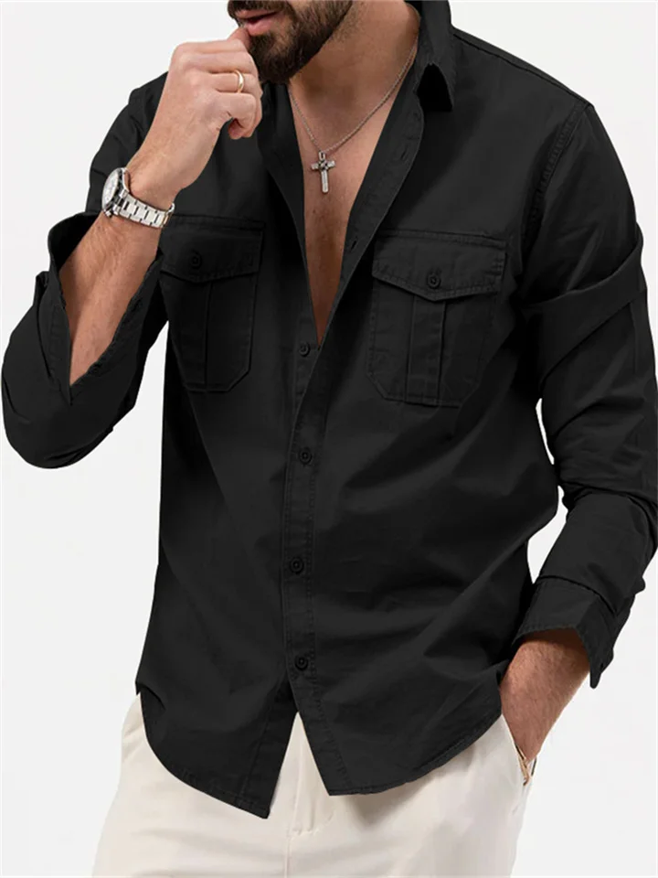 Fall New Long-sleeved Shirts in Europe and The United States Men's Lapel Shirts-JRSEE
