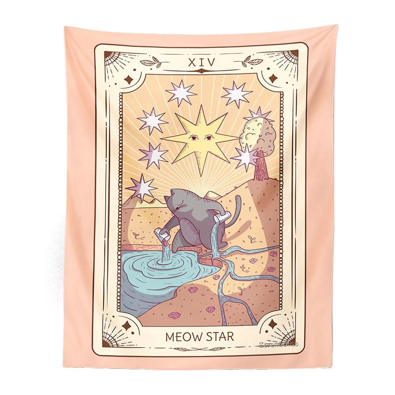 Cute Cat Tarot Tapestry Wall Hanging psychedelic decoration Witchy Boho sun moon Star Tapestries Living Room Kids Room Bedroom