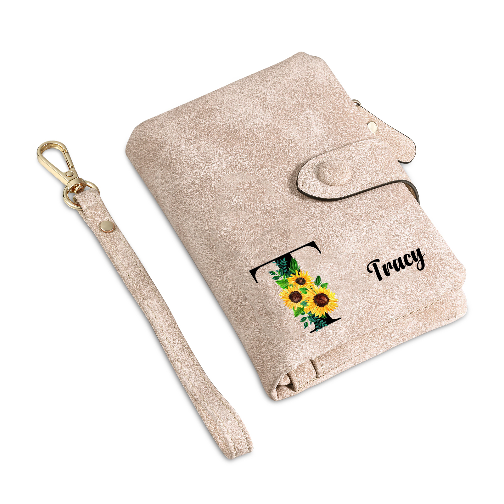 Portafoglio in PU pelle girasole con 1 letetra & 1 testo & 1 nome & 1 foto personalizzati per mamma/nonna