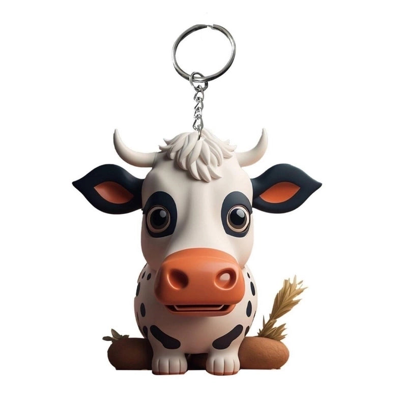 2 Pieces Cute Cattle Wood Unisex Keychain