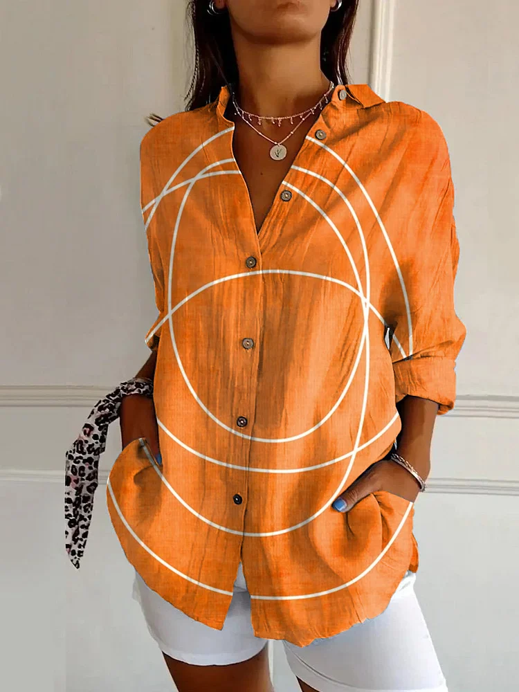 Vintage Abstract Art Print Casual Long-sleeved Shirt