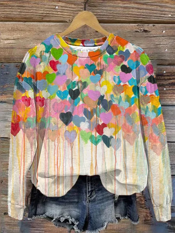 Women's Valentine's Day Heart Print Sweatshirt