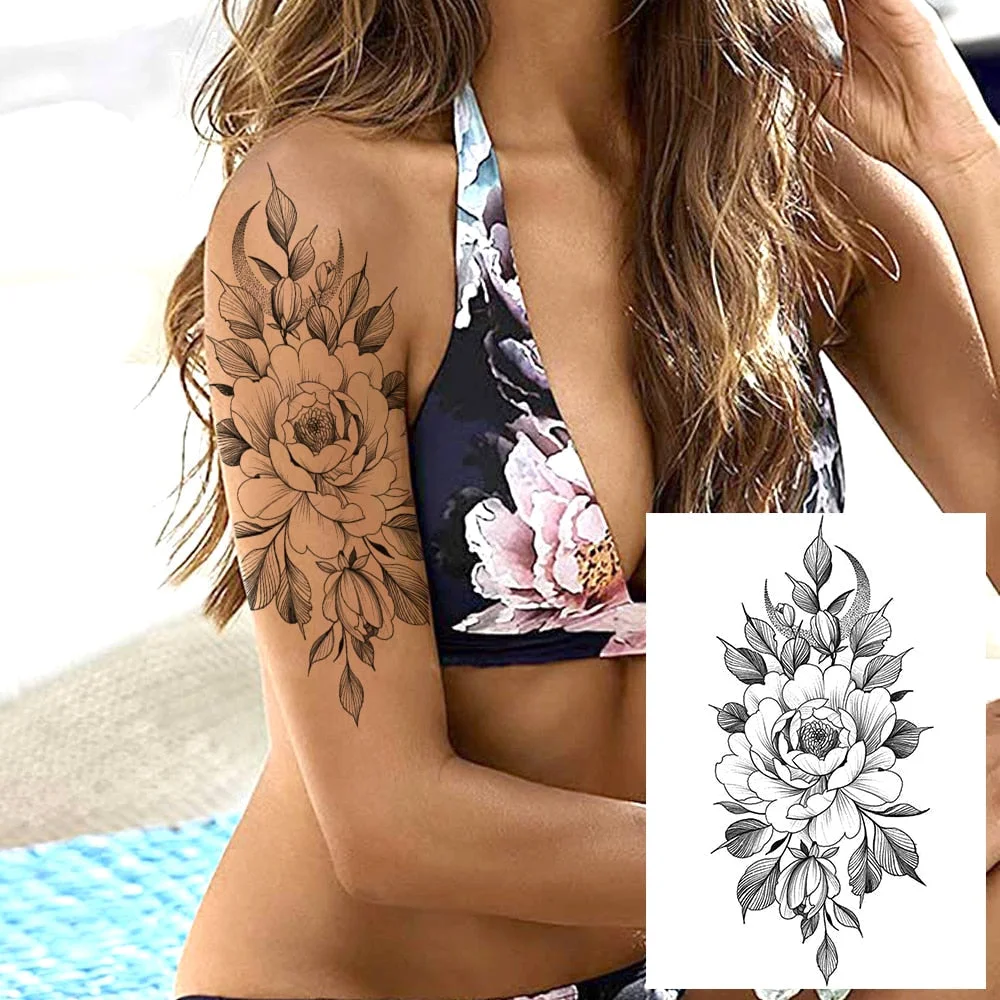 Realistic Sexy Peony Tattoos Temporary Women Adult Flower Arm Tattoos Sticker Waterproof Fake Floral Bloosom Body Leg Art Tatoos 530-1