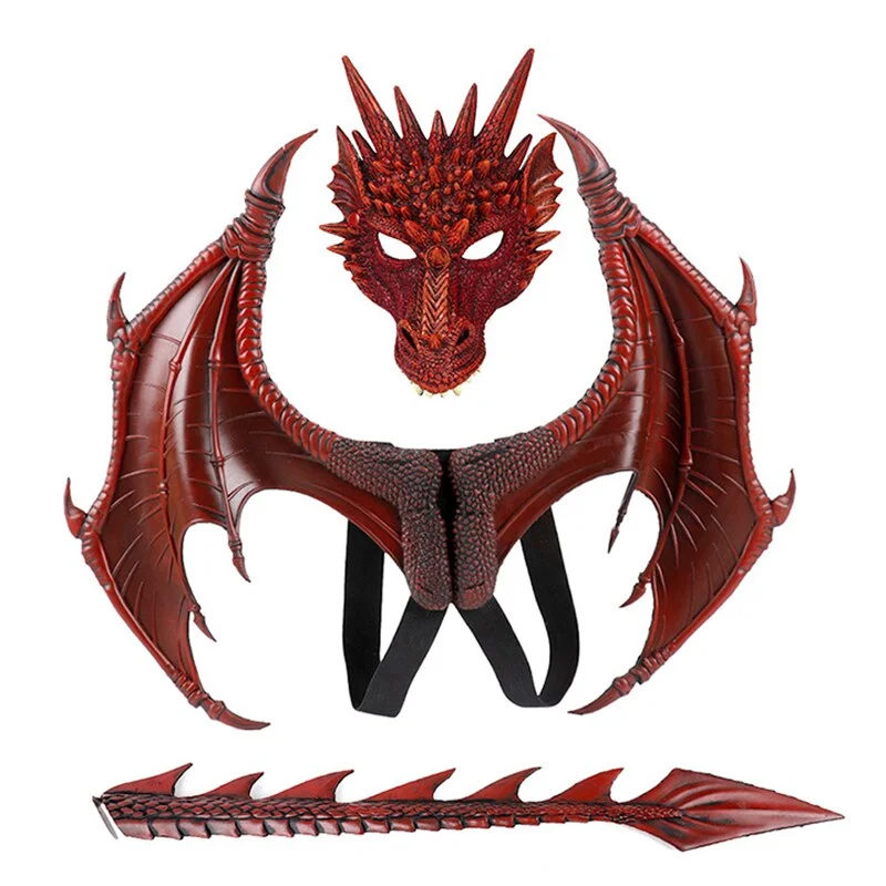 Cifeeo   Children Cosplay Dragon Costume Teen Halloween Mask Wing Tail Masquerade Set Party Supplies Kids Christmas Childrens Day Gift