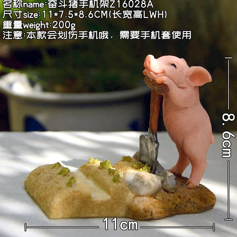 Cute Piggy Phone Stand Penholder Mobile Phone Holder for iPhone iPad Resin Pig Figurine Phone Accessories for Home Decoration