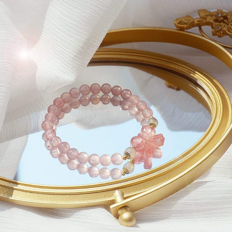 French natural freshwater pearl strawberry quartz bracelet KERENTILA