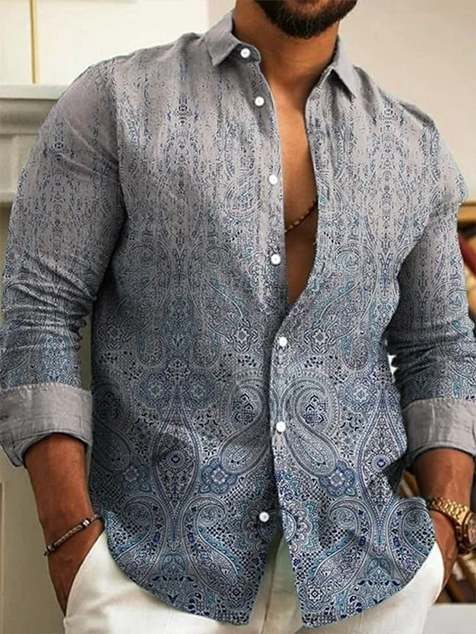 Men's Ethnic Retro Pattern Lapel Shirt