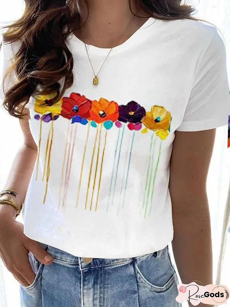 Floral Casual Crew Neck T-Shirt