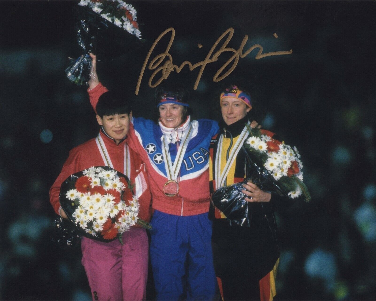 BONNIE BLAIR SIGNED AUTOGRAPH SPEED SKATING OLYMPICS 8X10 Photo Poster painting GOLD MEDAL #3