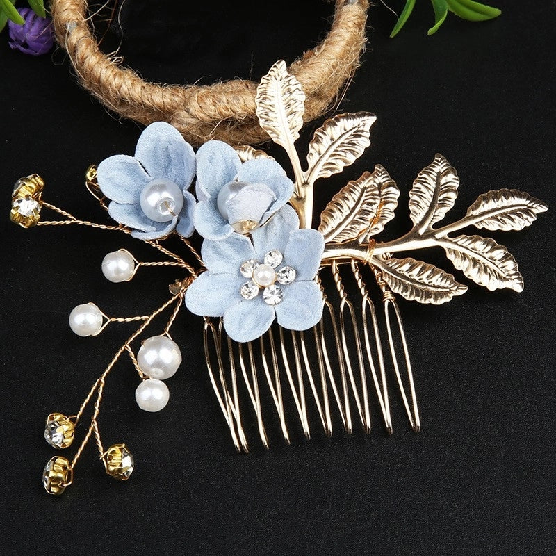 Vintage Golden Leaf Updo Hair Comb Headdress Handmade Bridal Embellished Headdress Flower Comb Hairpin Bridal Accessories