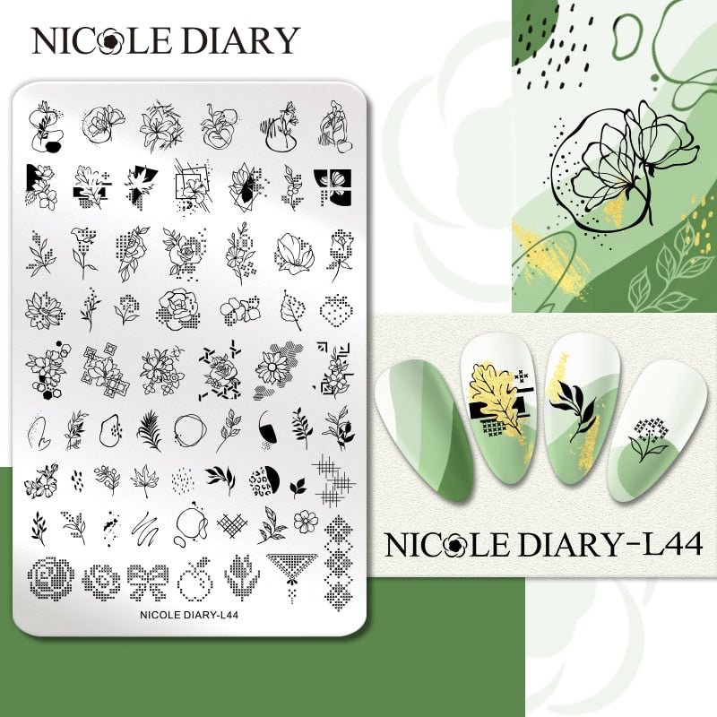 NICOLE DIARY Nail Stamping Plate Flower Point DIY Stamp Template Leaf Spring Summer Printing Stencil Stripe Line Floral Mold