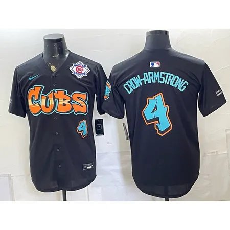 Men's Chicago Cubs #4 Pete Crow-Armstrong Black 150th Anniversary Stitched Baseball Jersey